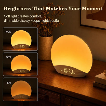 REACHER Wood Grain Sunrise Alarm Clock and Sound Machine Nightlight, Digital Dimmable Clock for Bedroom, 26 Sleep Sounds, White Noise Machine for Baby, Adults, Wake Up Light Alarm Clock for Kids | Digital Dimmable Clock for Bedroom, 26 Sleep Sounds,