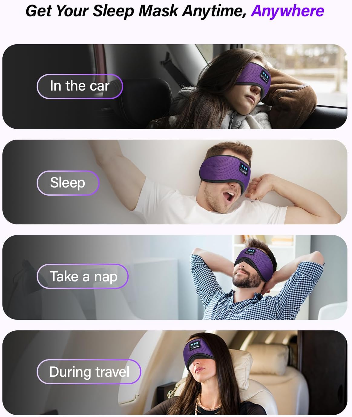 LC-dolida Sleep Headphones, White Noise Bluetooth Sleep Mask 3D Breathable Wireless Eye Mask for Timing, Sleep Mask with Bluetooth Headphones for Side Sleepers Travel Yoga, Cool Gadgets for Women Men