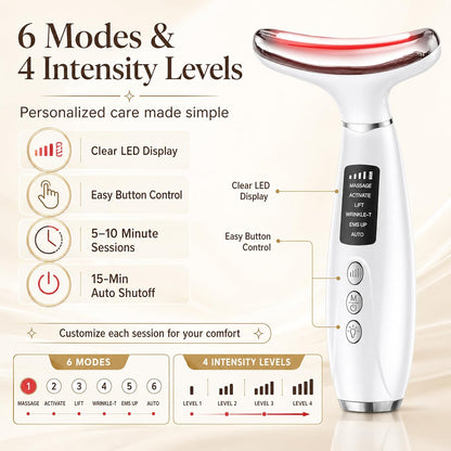 Red Light Therapy for Face and Neck, 7-Color LED Face Massager | Rechargeable Facial massager and Face Sculpting Tool with Heat, Vibration, Anti-aging, Wrinkle Reduction, Gift for women