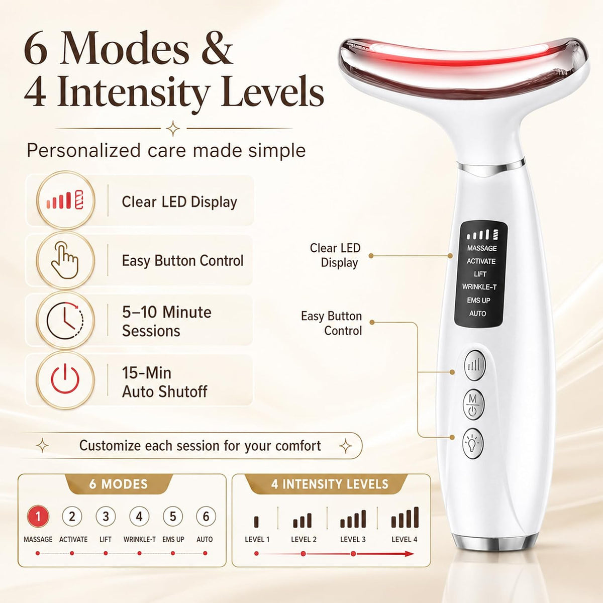 Red Light Therapy for Face and Neck, 7-Color LED Face Massager with EMS, Heat & Vibration, 6 Modes & 4 Intensities, Rechargeable Face Sculpting Tool for At-Home Skincare