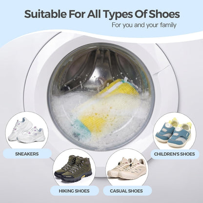 Dual Shoe Washing Machine Bag for Washer and Dryer Holds 2 Shoes (Yellow) | Reusable Laundry Shoe Bag with Microfiber Brushes, 360° Deep Cleaning, Self-Locking Zipper,Sneaker Tennis Shoe Cleaning Bag