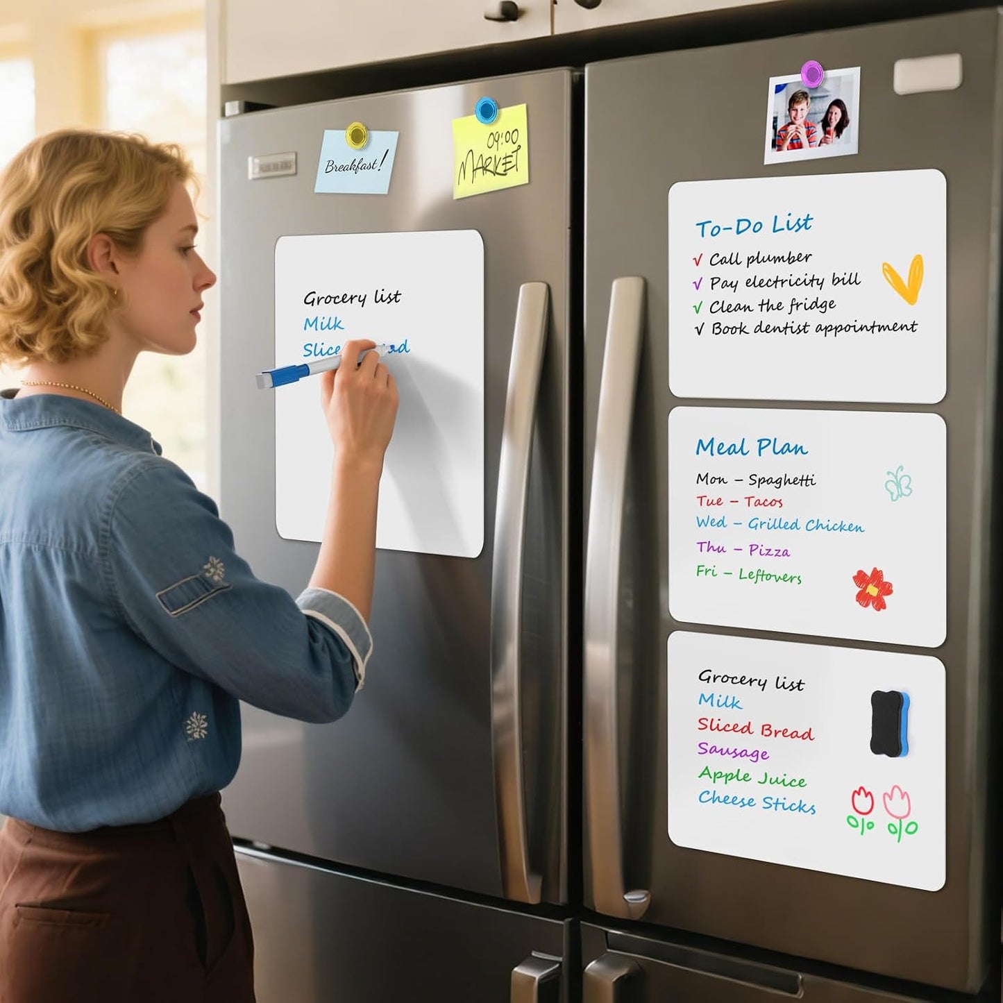 MaxGear Magnetic Whiteboard for Fridge 12x8 White 5 Pack | Strong Magnet, Dry Erase, Reusable, Easy Clean, Stain Resistant, Meal Planner, Grocery List, Family Notes, Kitchen Organizer