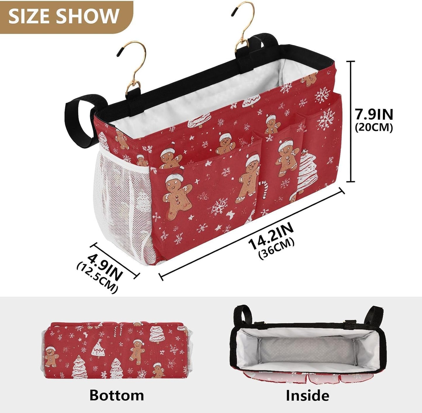 Bedside Caddy Hanging Bunk Bed Caddy Bed Organizer Hanging Pocket with 2 Hooks Bedside Storage Organizer Pocket Bag Holder Checkered Light Green - Colors B