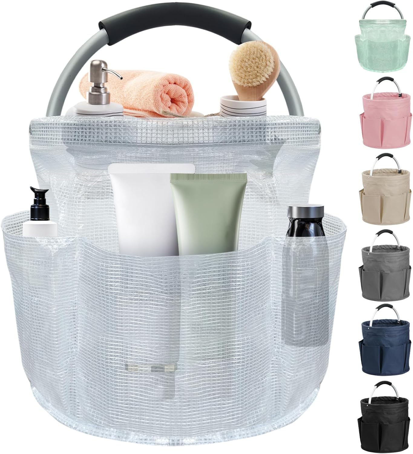 17L Cleaning Caddy with Handle and 6 Pockets, Foldable Cleaning Supply Caddy, Portable Shower Caddy in 600D Oxford Fabric, Multifunctional Storage Basket for Camping, Gardening, Black