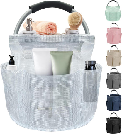 17L Cleaning Caddy with Handle and 6 Pockets, Foldable Cleaning Supply Caddy, Portable Shower Caddy in 600D Oxford Fabric, Multifunctional Storage Basket for Camping, Gardening, Black