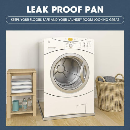 28" x 30" x 2.5" Washing Machine Pan, Leak Protection for Laundry Room | Washing Machine Tray with Anti-Slip Bottom Pad, Raised Edge Drain Pan, No Hole, Heavy Duty 304 Stainless Steel