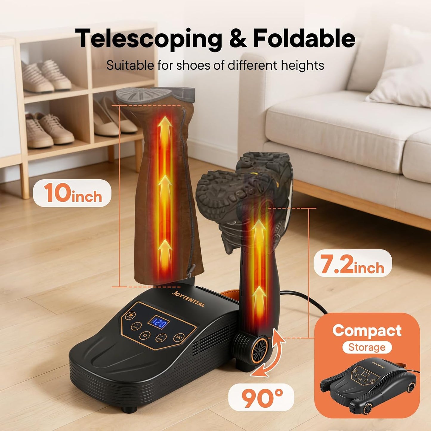 Electric Shoe Dryer, Boot Dryer with Heat Blower, Folding Retractable Dry Rack, Auto-Off Timer, Portable Dryers for Ski Boots, Sneakers, Socks, Gloves, Odor Eliminating