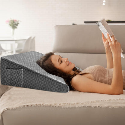 8" Leg Elevation Pillow, Memory Foam Wedge Pillow for Leg & Knee Support | Knee, Hip & Ankle Support. Elevates Legs For Comfortable Sleeping, Resting, And Recovery With A Supportive Wedge Shape.