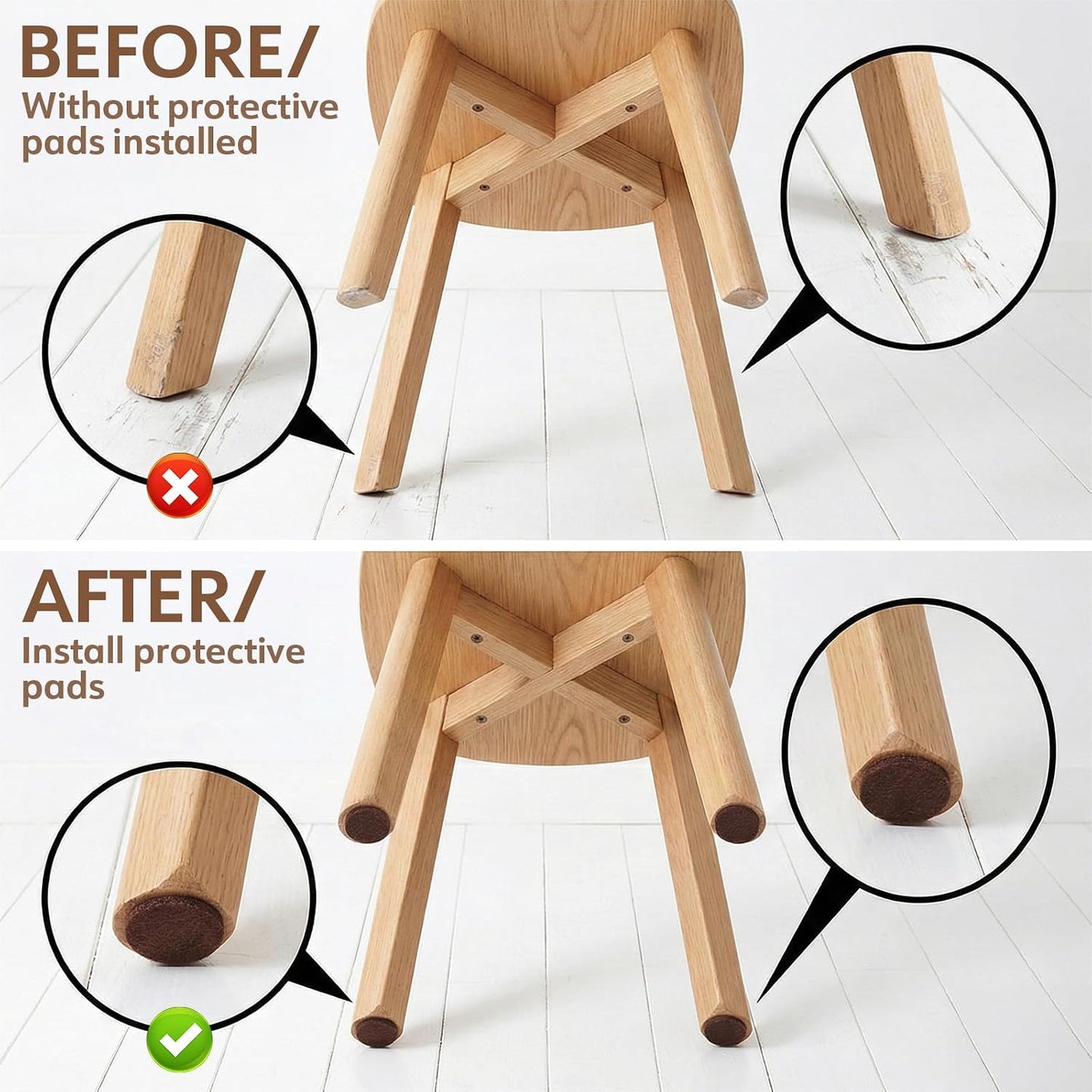 48 Pcs 1/2 Inch Felt Pads for Chair Legs Brown Felt Cabinet Door Pads Self Adhesive Round Felts Feet Protector Felts Bumpers for Table Chair Sofa Furniture Kitchen Cabinet Doors Floor Drawers Cupboard