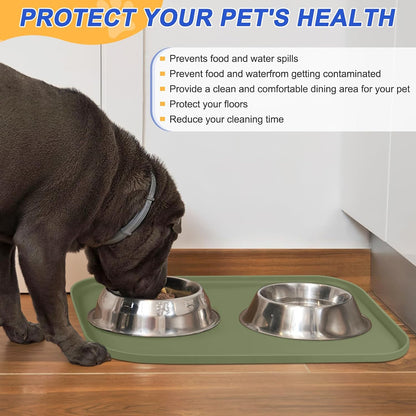 SMILOOL Waterproof Silicone Pet Food Mat with Raised Edge for Dog & Cat | 19" x 12" Non-Slip Pet Feeding Mats with Lip for Food & Water Bowl, Food Grade, Easy Cleaning, Black