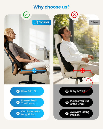 COMFIER 2026 Upgrade Ultra-Slim Heated Back Massager for Chair,Up–Down Moving 10 Massage Nodes,Deep Tissue Shiatsu Back Massager with Heat,Upper/Lower/Full Back Relief,Gift for Women & Men