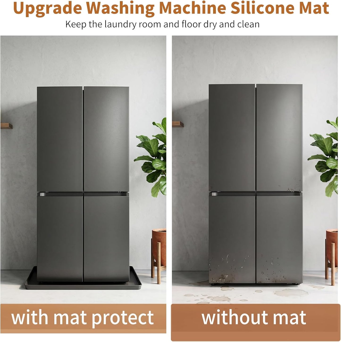 Large 29×29''Silicone Washing Machine Drain Pan,0.98" Raised Edges,Non-Slip Waterproof Drip Tray for Under Washer & Dryer,Anti-Vibration Floor Leak Protector for Refrigerator,Air Fryer,Coffee Maker