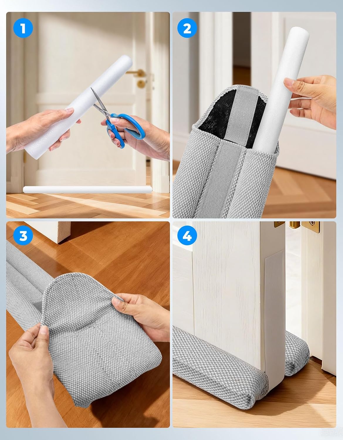 Premium Plush Under Door Draft Stopper Noise Blocker – Blocks Drafts, Dust, Noise & Light, 32-36 Inch Adjustable Door Sweep Gap Filler Bottom Door with Secure Hook & Loop Tabs