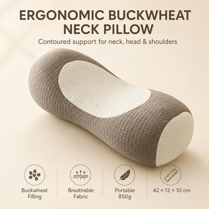 Buckwheat Neck Roll Pillow, Adjustable Cervical Pillow for Neck Pain Relief | natural hull fill, customizable loft, firm support, side and back sleepers, washable cover, lower back use