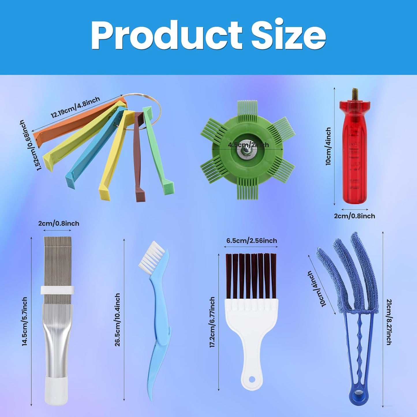 6 Pcs Air Conditioner Fin Comb Set, 3 Different AC Fin Comb Condenser Fin Straightener & 3 Brush AC Cleaner, Condenser Comb, Coil Comb, Evaporator Radiator Repair Cleaning Tool