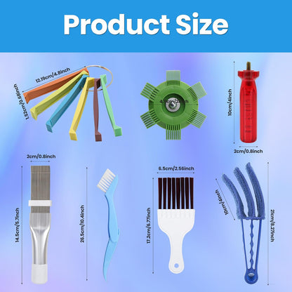 6 Pcs Air Conditioner Fin Comb Set, 3 Different AC Fin Comb Condenser Fin Straightener & 3 Brush AC Cleaner, Condenser Comb, Coil Comb, Evaporator Radiator Repair Cleaning Tool