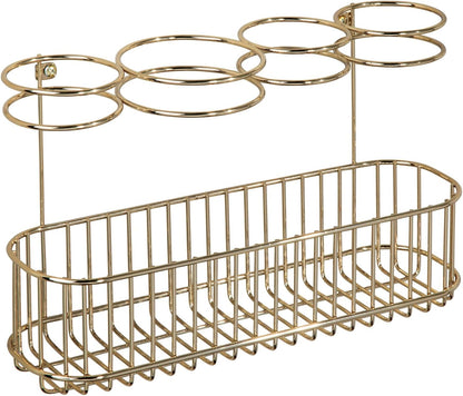 mDesign Hair Dryer Caddy – Wall Mounted Storage Rack with 4 Compartments – Hair Tool Organiser for Dryers, Curling Wands, Straighteners – Brass