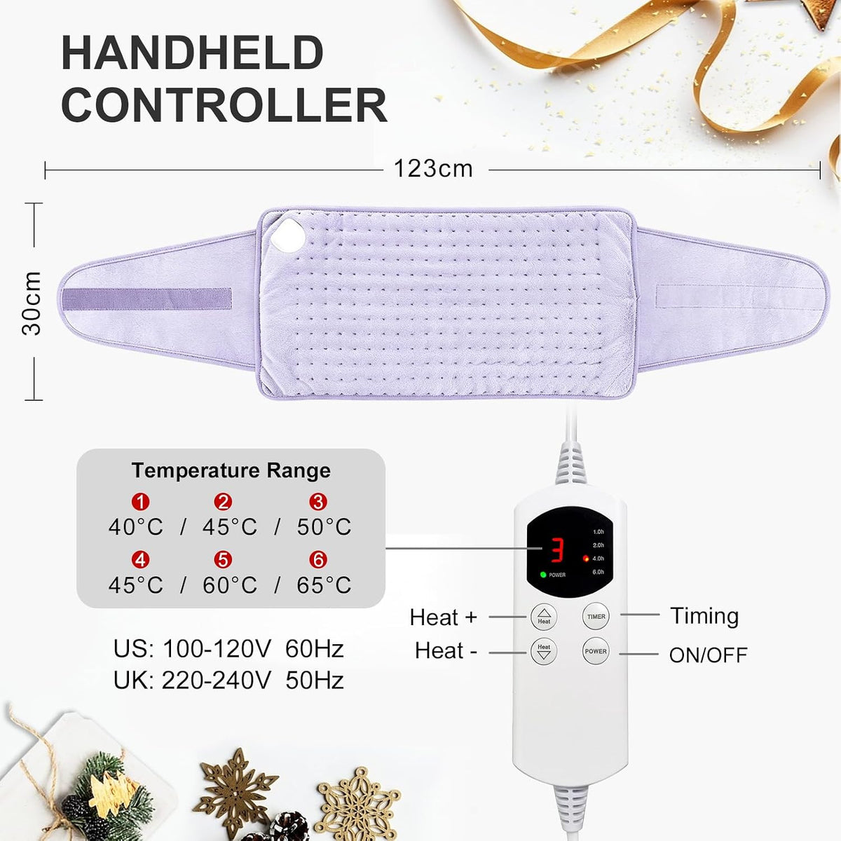Heat Pad for Back Pain Relief Electric Heating Pads with 6 Temperatures Soft Detachable Heat Pad for Man Women (Gray)
