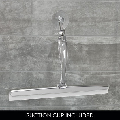 iDesign Zia Metal and Plastic Bathroom Squeegee for Shower, Glass Doors, Floors, Mirrors, with Suction Hook Holder , 12 Inches, Clear and Stainless Steel | Wall Hook Included