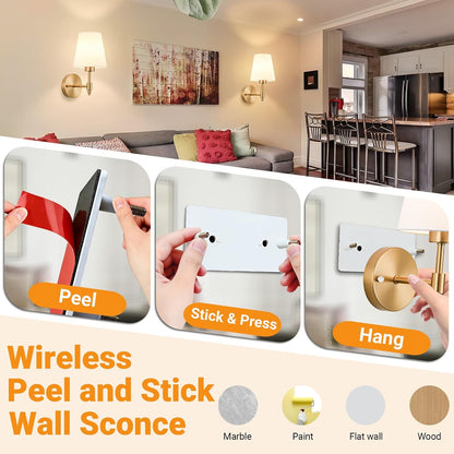 Nekhung Battery Operated Wall Sconce, Peel and Stick Sconces Set of 2