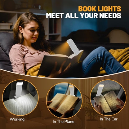 Book Reading Light Rechargeable Clip on Book Lamp with 3 Color Temperatures | 5-Level Dimmable Brightness, 3 Color Temperatures, 360° Rotatable USB Eye Caring