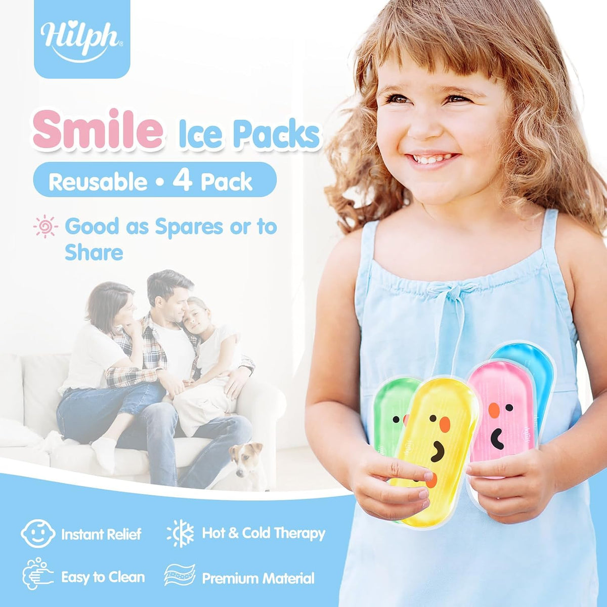 Hilph Kids Ice Packs for Boo Boos, 4 Gel Ice Packs for Injuries Reusable