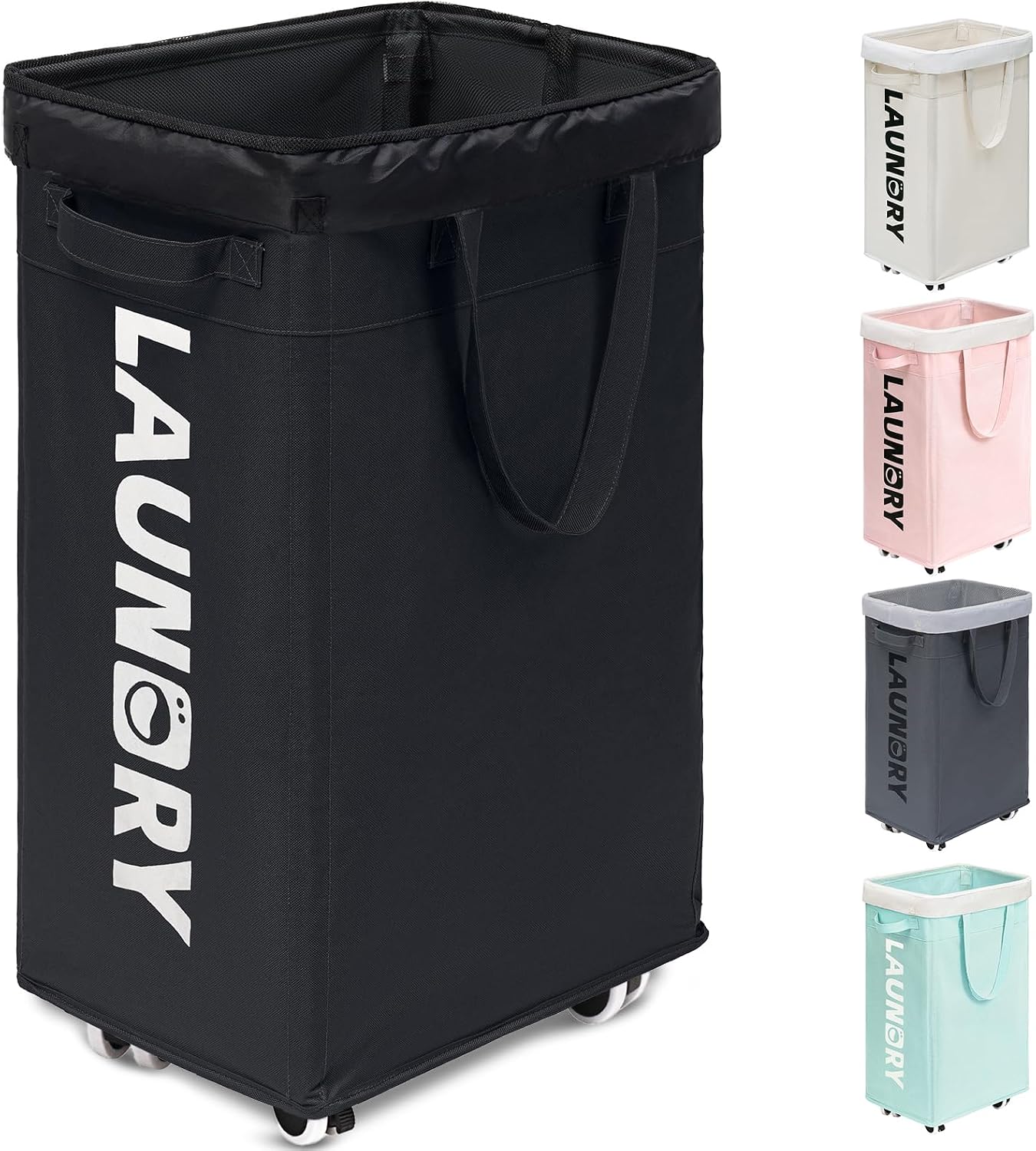 Goodpick 75L Laundry Basket with Wheels & Removable Wash Bag for Dorm | Rolling Laundry Basket with Handles for Dirty Clothes, Fodable Hamper for Laundry Room, Dorm Room Essentials, Grey