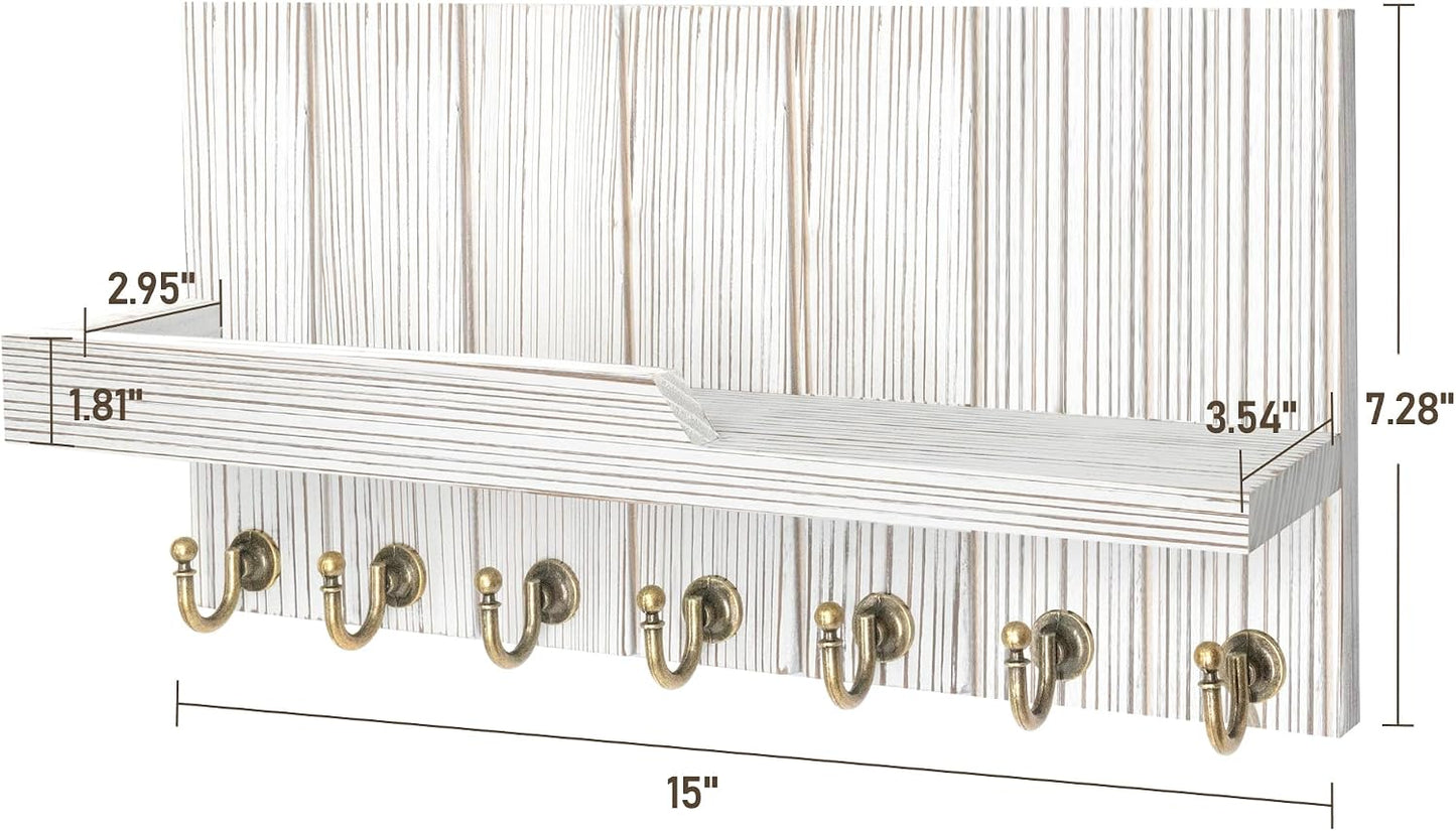 Rebee Vision Key Holder Wall Mount with 5 Key Hooks for Home Decor, Brown | 3.54'' x 10'' x 7.28'', Small Shelf for Display Plant, Key Hangers for Hat, Entryway Space-Saving Storage