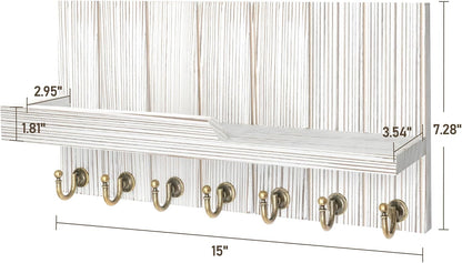 Rebee Vision Key Holder Wall Mount with 5 Key Hooks for Home Decor, Brown | 3.54'' x 10'' x 7.28'', Small Shelf for Display Plant, Key Hangers for Hat, Entryway Space-Saving Storage