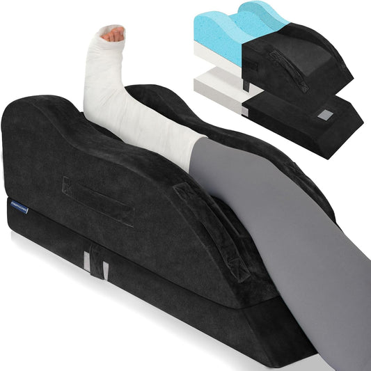 KingPavonini Leg Elevation Pillow for After Surgery, Single Leg, Grey | Ergonomic Curve Keeps leg/Knee Straight, Adjustable Memory Foam Leg Pillow, Pain & Swelling Relief, Improve Blood Circulation