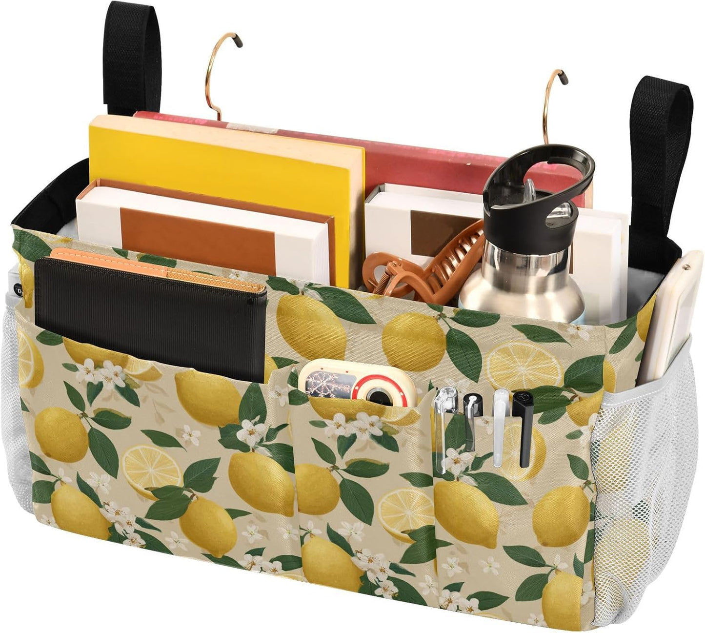 Bedside Caddy Hanging Bunk Bed Caddy Bed Organizer Hanging Pocket with 2 Hooks Bedside Storage Organizer Pocket Bag Holder Checkered Light Green - Colors B