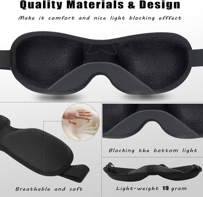Sleep Mask for Women Men 3D Contoured Sleeping Eye Mask Adjustable Strap Blindfold Soft Eye Shade Cover (Black 1 Pc)