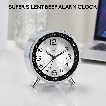 FLOITTUY Super Silent Metal Alarm Clock,Beep Wake Round Alarm Clock with Night Light,Battery Operated,Easy Set,Simple & Retro for Desk, Bedroom and Home Decoration(Creamy White)