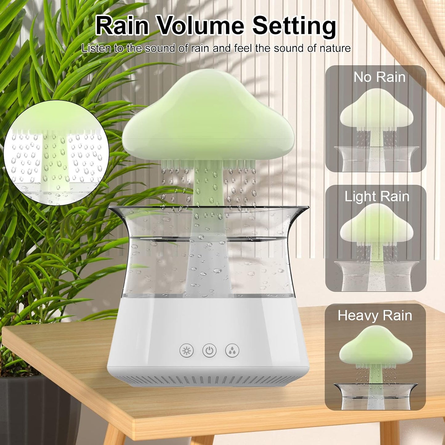 cjc Cloud Rain Humidifier for bedroom with Soothing Rain Sounds Sleep Aid, Waterfall Night Light, Mushroom Design Air Moisturizer，Room Decor Aesthetic for living room (White)