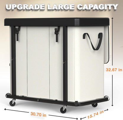 Laundry Hamper with Wheels,150L Leather Patchwork Clothes Hamper Black | Rolling Laundry Basket with Sturdy Metal Frame, Removable Washable Bag,Tall Clothes Sorter for Bedroom, Laundry Room, Dorm