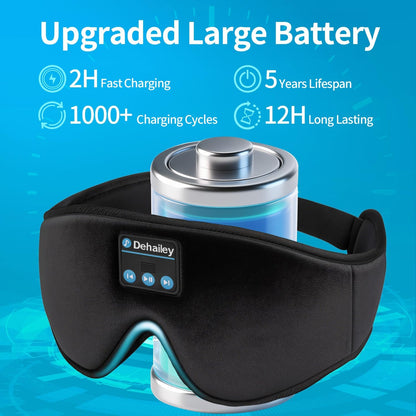 Sleep Mask with Bluetooth Headphones, 100% Light Blocking Sleep Headphones for Side Sleepers Men Women, Eye Mask with Thin Stereo Speakers, Soft Eye Cover for Travel Gift (Plus Size)