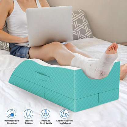 TranquilRelax Leg Elevation Pillows for After Surgery, Wedge Pillow, Grey | Memory Foam, All-around Knee & Ankle Support for Swelling, Height-adjustable, Nop-Slip Bottom, Washable Cover, Single-leg