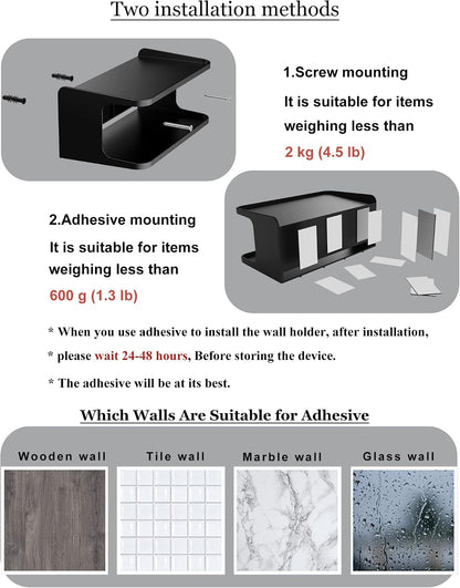 Bedside Wall Shelf Organizer, Small Bedside Shelf, (Black) | Wall Mount for Bed, Stick on Wall Shelf, Double Tray Holder for Storing Cellphone, Glasses, Keys, Camera , Alarm Clock