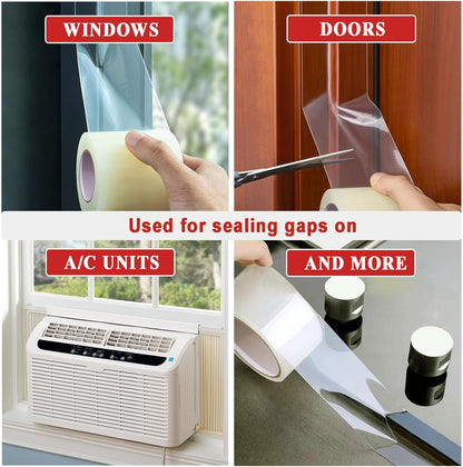 Dstorelhp Clear Window Sealing Tape, 2'' X 66FT, Window AC Insulation Tape | Waterproof, Window Air Conditioner Sealing Tape, Blocker for Cold Heat Air, No Residue, Energy Efficient