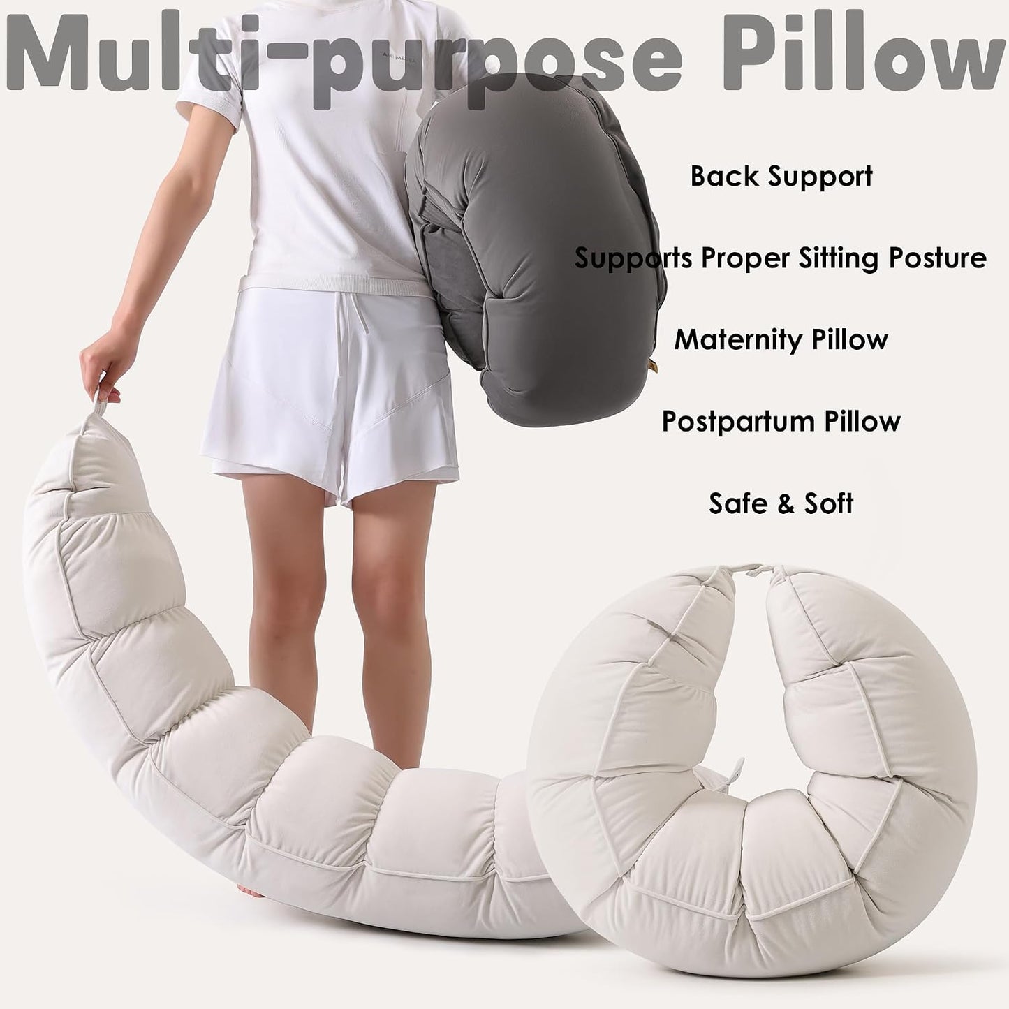 Peallow(Pat. Pend) – Long Round Body Pillow for Adults, Bolster Pillow for Sleeping, Soft and Supportive Pillow for Sleeping & Lumbar Support (Green-White, 29.5")