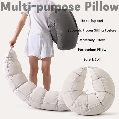 Peallow(Pat. Pend) – Long Round Body Pillow for Adults, Bolster Pillow for Sleeping, Soft and Supportive Pillow for Sleeping & Lumbar Support (Green-White, 29.5")