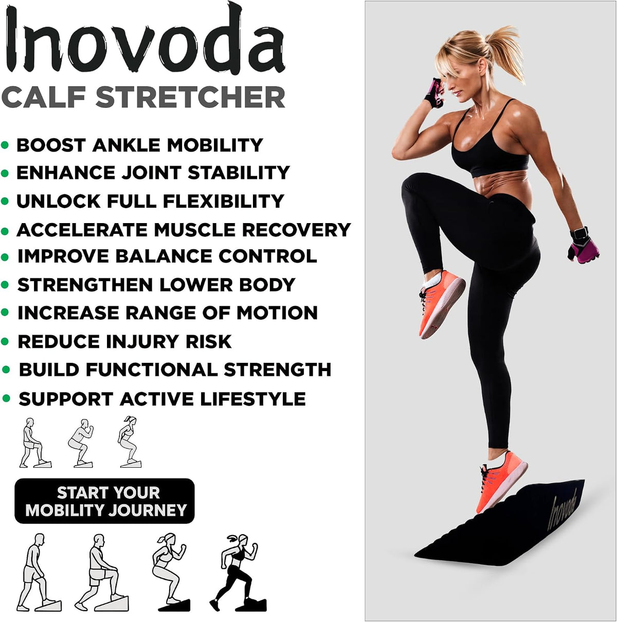 Calf Stretch Board I Slant Board For Calf Stretching & Calf Raise Block for Relief of Plantar Fasciitis, Achilles Tendonitis & Calf Tightness | Calf Stretcher with 5 Resistance Bands & Carry Bag I Ankle Balance Board & Ankle Exerciser Strengthener