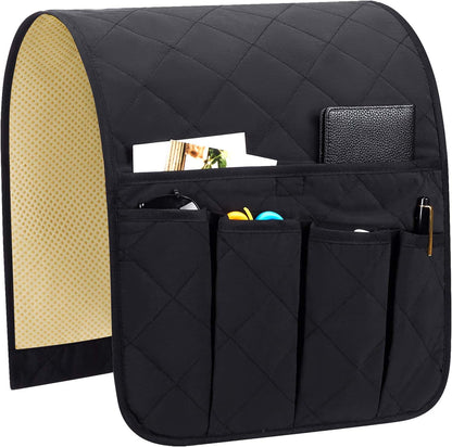 Teniux Armrest organizer GRS Certified Non-Slip Remote Control Holder with 5 Pockets Couch Sofa Chair Armchair Caddy For Smart Phone, Book, Magazines, Ipad (Black)