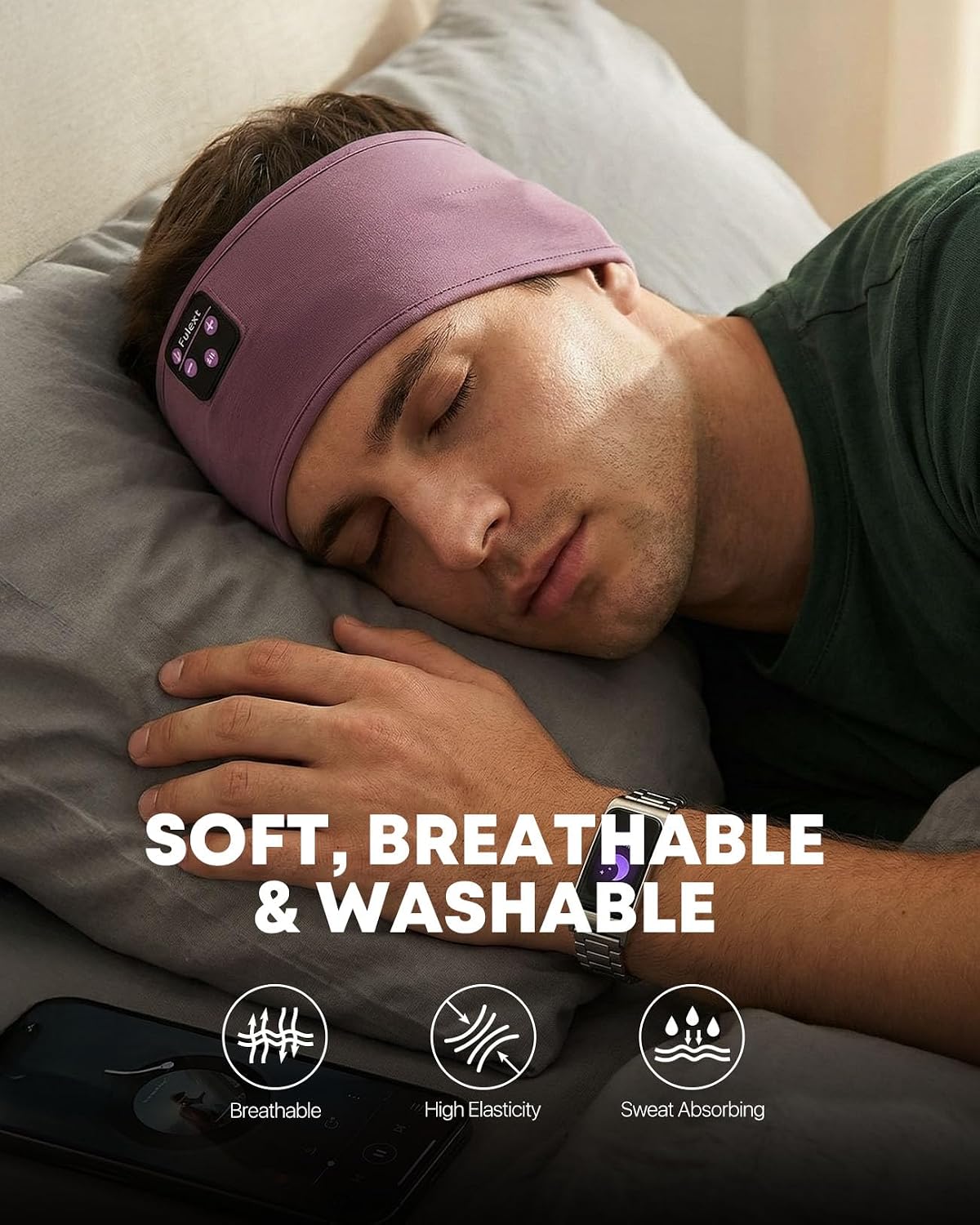 Sleep Headphones Bluetooth 5.4 Headband, Wireless Sleep Headphones with Ultra-Thin HD Stereo Speakers for Side Sleepers, Sweatproof Sports Headband for Workout Yoga Running Cool Gadget Unique Gifts