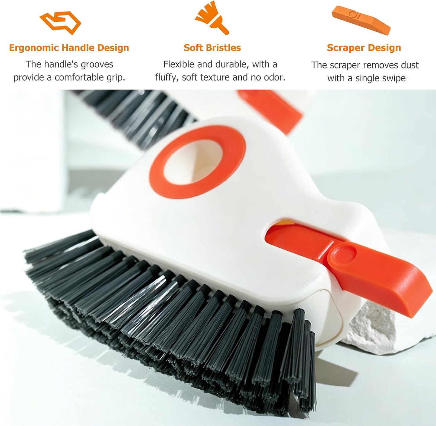 2 in 1 Groove Cleaning Brush, Multifunctional Window Track Cleaner with Hidden Scraper, Hard Bristle Grip Brush Sliding Door Cleaning Tool for Vehicle Home Office (Gray)