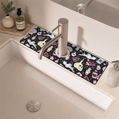 Light Brown White Checkered Kitchen Sink Splash Guard Faucet Mat,Faucet Non-Slip Absorbent Mat,Farmhouse Sink Splash Guard Behind Faucet for Kitchen Bathroom, 15"x5.5"