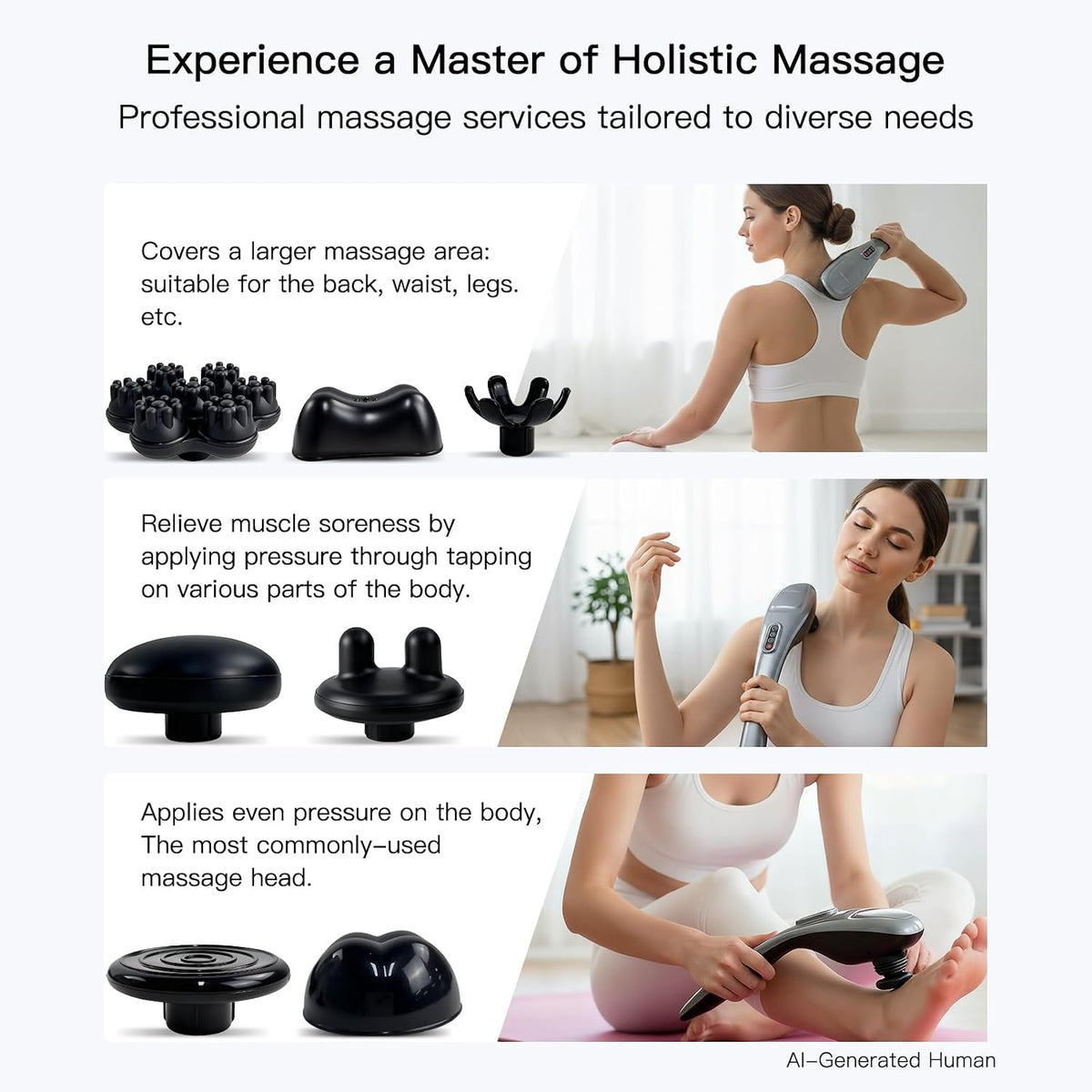 MEGAWISE Handheld Back Massager | Deep Tissue Percussion Massage for Back, Neck, Shoulders, Waist and Legs (Cordless Silver)