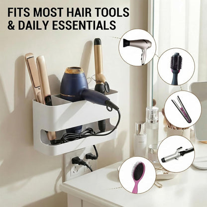 MyGift Wall Mount Salon Hair Tool Organizer with 3 Slots, Black Metal | Wall-mounted black metal storage features 3 slots for curling irons, blow dryers, straighteners, and hair brushes