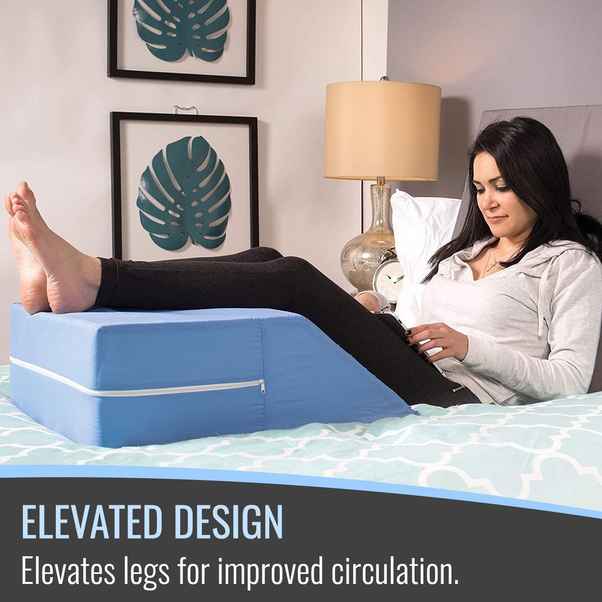 DMI Firm Leg Wedge Pillow for Back Pain Relief (FSA Eligible), High-Density Foam, Bed Wedge Pillow For Legs Elevation, Knee Pain, Post Surgery Pillow, Circulation and Swelling, Pregnancy, Blue