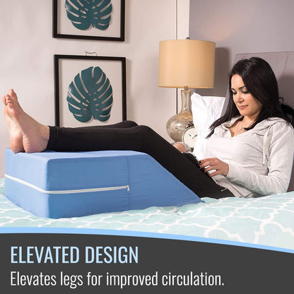 DMI Firm Leg Wedge Pillow for Back Pain Relief (FSA Eligible), High-Density Foam, Bed Wedge Pillow For Legs Elevation, Knee Pain, Post Surgery Pillow, Circulation and Swelling, Pregnancy, Blue
